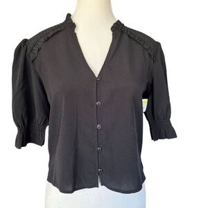 French Connection Women's Black V-Neck Ruched Blouse Size 4